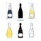 Set of bottles with champagne in different styles. Template alcohol beverage for restaurant, bar, pub. Symbol party. Collection