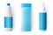 A set of bottles of detergents for washing. Blank plastic bottle for laundry detergent