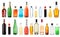 Set of bottles with different liquids on background. Banner design