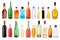 Set of bottles with different liquids on white background