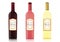 Set of bottles of different types of wines with labels, vector realistic drawing. Bottle of red wine, bottle of rose wine, bottle