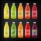 Set of bottles of fruit and vegetable juice
