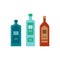 Set bottles of gin, shnapps, balsam. Great design for any purposes. Icon bottle with cap and label. Flat style. Color form. Party