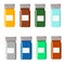 Set with bottles of pills. Various medicines. Flat style vector illustration.
