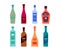 Set bottles of vermouth wine vodka rum gin balsam champagne schnapps. Icon bottle with cap and label. Graphic design for any