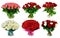 Set of bouquet of multi-colored roses isolated on white backgrou