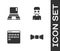 Set Bow tie, Laptop, Binary code and Nerd geek icon. Vector