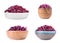 Set of bowls with chopped red cabbage isolated