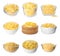 Set with bowls of grated cheese on background