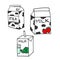 Set of box milk illustration isolated on white background. three box milks, original, strawberry and melon flavors. hand drawn vec