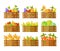 Set of Boxes With Fruits and Vegetables in Vector.