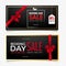 Set of Boxing Day Sale banner design covering with red ribbon and different discount offer on background