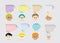 Set of boys face cartoon characters and colorful quote text box design.