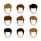 Set of boys faces, human heads. Different vector characters like