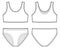 Set of bra and knickers technical sketch. Two-piece swimsuit. Women`s underwear design templat