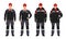 A set of branded overalls. Man and woman in warm branded work clothes. Jackets and down jackets