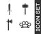 Set Brass knuckles, Medieval sword, Medieval axe and Battle hammer icon. Vector