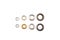 Set of brass multicoloured metal eyelets or rivets - curtains rings for fastening fabric to the cornice, isolated on