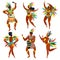 Set of Brazilian samba dancers Rio de Janeiro. Vector carnival girls and guy dancing.