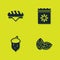 Set Bread loaf, Seed, Acorn, oak nut, seed and Pack full of seeds of plant icon. Vector