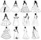 Set of brides silhouettes in wedding dress