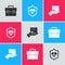 Set Briefcase, Life insurance with shield and Delivery icon. Vector