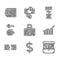 Set Briefcase and money, Dollar symbol, Treasure chest, Financial growth increase, Tearing banknote, Piggy hammer, Money