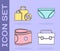 Set Briefcase, Shoping bag with discount, Stacks paper money cash and Underwear icon. Vector