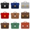 A set of briefcases of different colors. Briefcase businessman