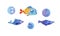 Set bright, blue, aquarium, sea fish with bubbles