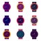 Set of bright colorful wristwatches. Seamless pattern