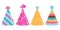 Set of bright cone hats. Colorful accessory for Birthday party.