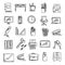 A set of bright cute icons on the topic of work, freelancing, remote work, office, study, education. Stationery, gadgets, furnitur