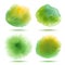 Set of bright green - yellow spring watercolor vector circle stains