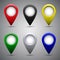 Set of bright map pointers, vector iolated blank naviation signs