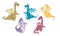 Set of bright multi-colored cartoon dragons in different poses. Cute dragons with wings