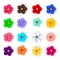 Set of bright multicolored 3d vector paper flowers.Floral decor.