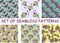 Set of bright multicolored floral seamless patterns