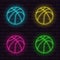 Set of bright neon basketball balls icons