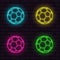 Set of bright neon football balls icons