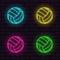 Set of bright neon volleyball balls icons