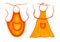 Set of bright orange aprons, with pockets, isolated on a white background. Kitchen. Cooking food. Watercolor illustration. For the