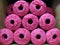 Set of bright pink rayon chenille yarn balls
