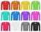 Set of bright realistic different colored male long sleeved t-shirts.