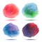 Set of bright red green blue violet watercolor vector circle stains