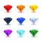 Set of bright shiny gemstone on white. Diamond, sapphire, ruby, emerald, and other.