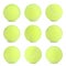 Set with bright tennis balls on white background