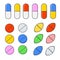 A set of brightly colored different shapes of tablets. Vector illustration