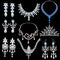 set of brilliant jewelery diadem, necklace and earrings with precious stones