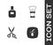 Set Broken hair follicle, Aftershave, Scissors hairdresser and Shaving brush icon. Vector